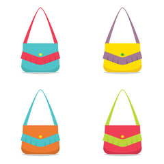 Set of Colorful Women Bag on White Background.