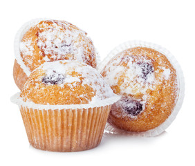 Blueberry muffins close-up isolated on a white background.