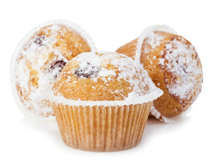 Blueberry muffins close-up isolated on a white background.