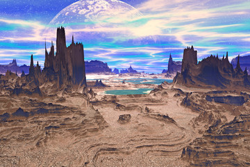 Fantasy alien planet. Rocks and sky