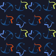 seamless pattern of anchors and multi-colored ropes