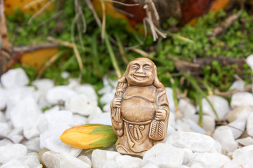 Yellow flower with budda figurine