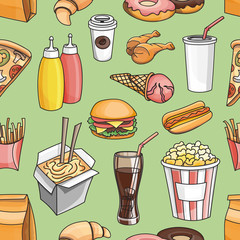 Doodle pattern fast food