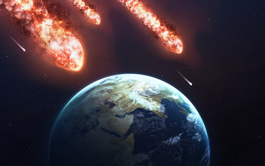 The Falling Meteor Rain. Comet in space, meteor and energy, asteroid glow, powerful star moving. Elements of this image furnished by NASA © Vadimsadovski