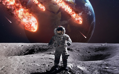 The Falling Meteor Rain. Comet in space, meteor and energy, asteroid glow, powerful star moving....