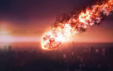 The Falling Meteor Rain. Comet in space, meteor and energy, asteroid glow, powerful star moving....