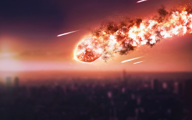 The Falling Meteor Rain. Comet in space, meteor and energy, asteroid glow, powerful star moving....