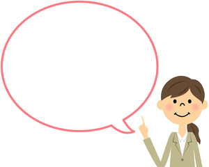 スーツの女性（上半身）　指をさす　吹き出し