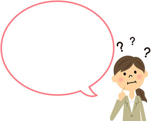 スーツの女性（上半身）　疑問　吹き出し