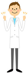 白衣の男性（全身）　ガッツポーズ