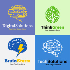 Set of brain logo, icons and design elements