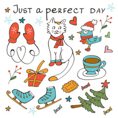 Just a perfect day concept card with winter related graphics