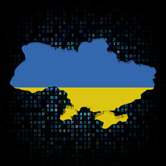 Ukraine map flag on hex code illustration
