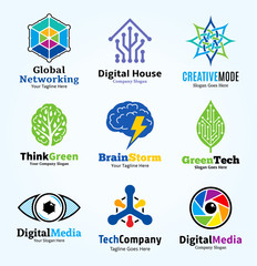 Vector technology, network and science logo and icons