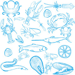 Меню морепродуктов. Морская и речная еда. © angelmaxmixam