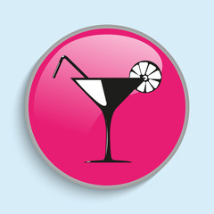 Cocktail glass with a cocktail and a piece of lemon. Vector icon.