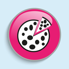 Fresh pizza with a piece cut off. Vector icon.
