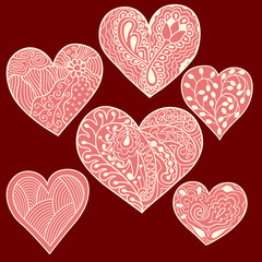 Obraz na płótnie Canvas Set of 6 heart drawing