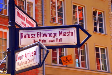 Danzig - Straßenschilder auf dem Königsweg - obrazy, fototapety, plakaty