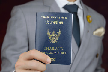 businessman showing passport, travel aboard, business trip