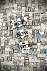 Happy New Year  - caracteres d'imprimerie en plomb 