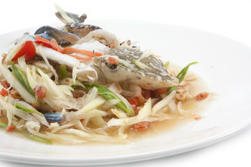 spicy papaya salad with blue crab, som tum poo ma