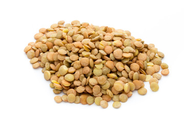  Lentils isolated on white background.Macro shot