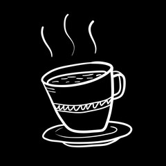 A Cup of Coffee Doodle, a hand drawn vector doodle illustration of a cup of coffee, isolated on a black background (editable).