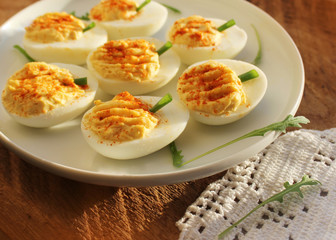 deviled eggs with red pepper