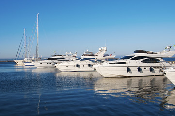 White yachts in the port