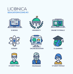 Modern school and education thin line design icons, pictograms