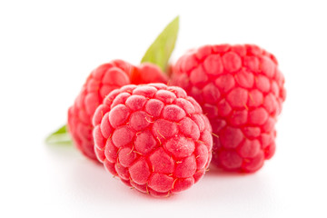 Raspberries with leaves