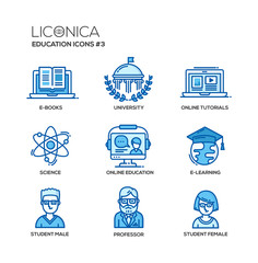 Modern school and education thin line design icons, pictograms