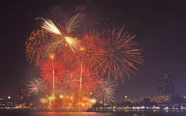 Pattaya International fire work in 2015, Fire work of thailand show, Pattaya Thailand 2015, For use...