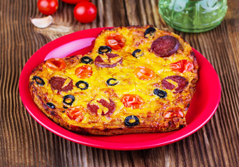 hot homemade pizza  heart with cheese, tomatoes, olives