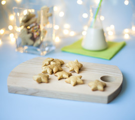 Chocolate chip cookies with milk in bottles