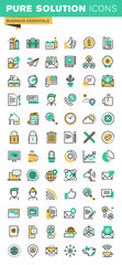 Modern thin line icons set of basic business essential tools, office equipment, internet marketing, contact information, communication.
