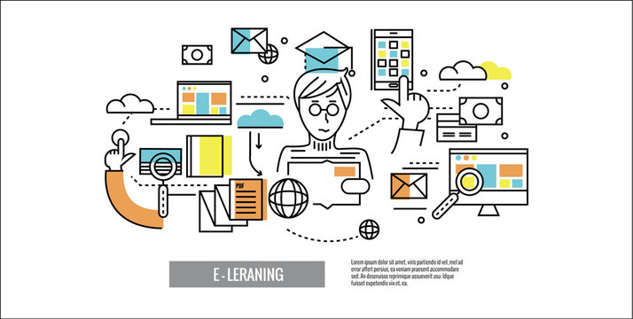 Online Education.E-learning, website banner, template, poster.