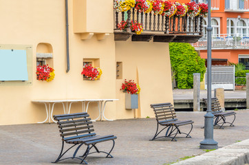 Colorful apartment building in Torbole, Venice, Italy.