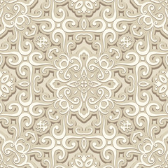 Vintage beige ornament, seamless pattern