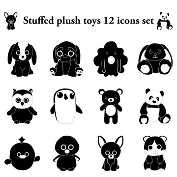 Stuffed plush toys 12 simple icons set