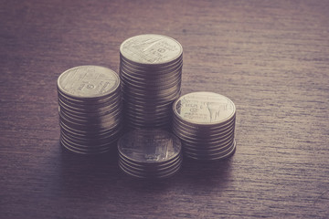  money concept coins currency baht thai with filter effect retro