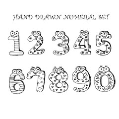Hand drawn vector numerals set.Numeral 1,2,3,4,5,6,7,8,9,0. Can use them for your design, in prints, card making, blogs, website, postcards.