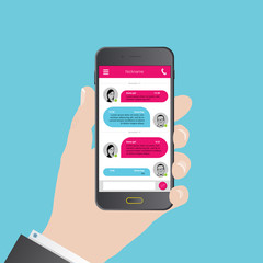 Sms messenger. Speech bubbles. Phone chat interface. Vector