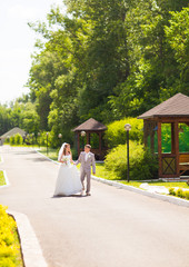 Happy bride and groom on their wedding day