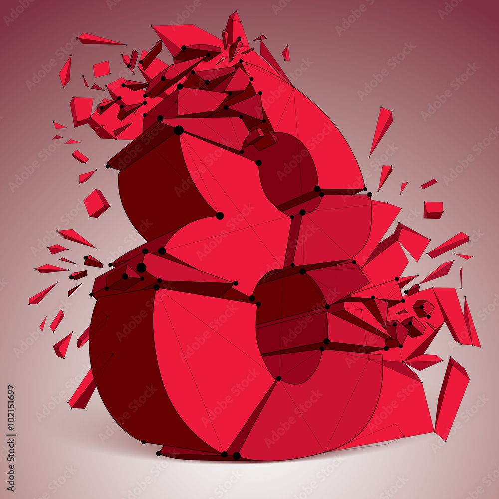 Fototapete abstract 3d red faceted number 8 with connected black lines