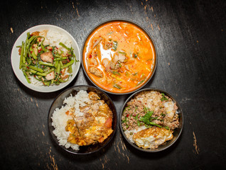 four favorite Thai food menu Krapoa,Tom-yum,soup,omelette