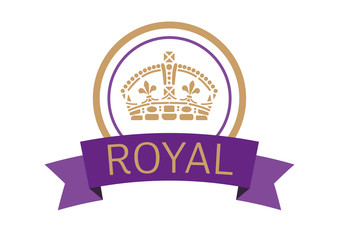 Royal stamp with crown and flag banner in purple