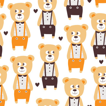 Seamless Teddy Bear Pattern Vector Illustration