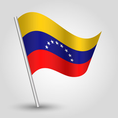 vector waving simple triangle venezuelan flag on slanted pole - icon of venezuela with metal stick
